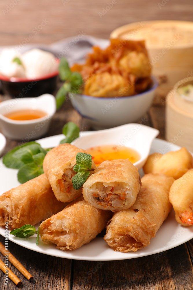 fried spring roll and asian food fried spring roll and asian food