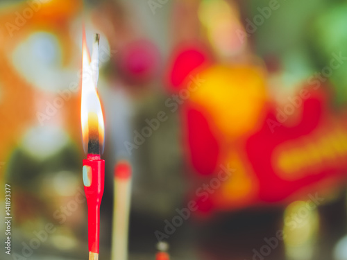 Candles light glowing on colorful background, Selective focus with place your text