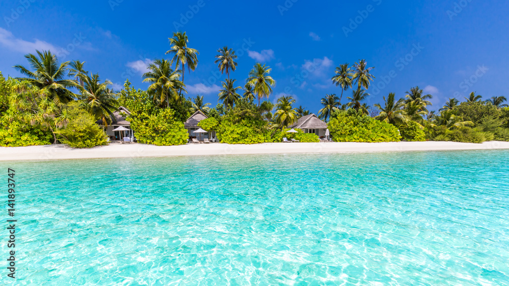 Fototapeta premium Beautiful perfect tropical beach scenery backgrounds blue sea lagoon sky clouds background concept website design luxury travel summer holiday sun zen inspirational