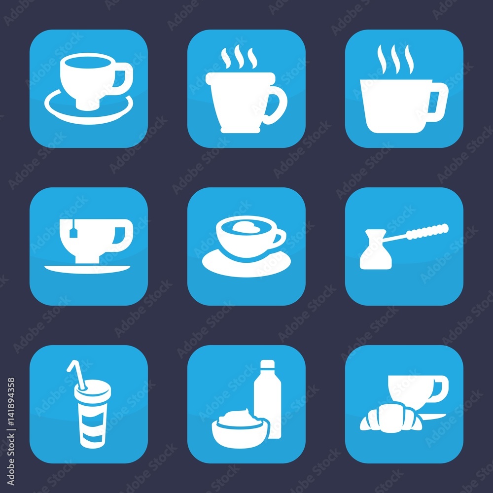 Set of 9 filled coffee icons Set of 9 filled coffee icons