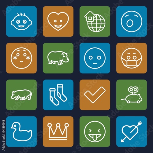 Set of 16 cute outline icons