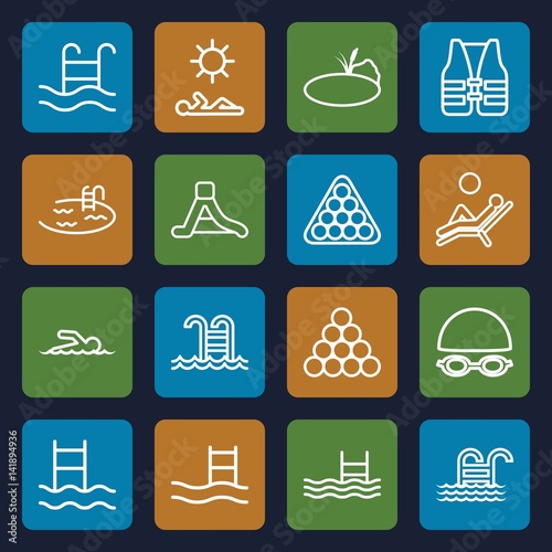 Set of 16 pool outline icons