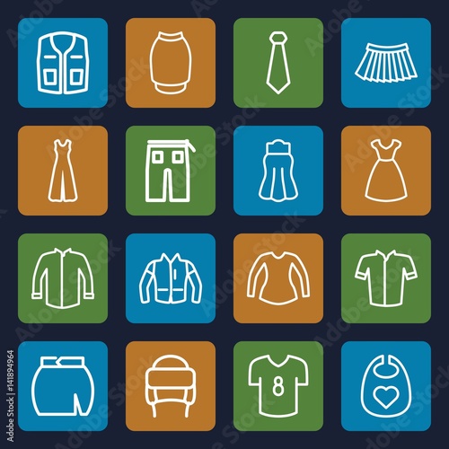 Set of 16 apparel outline icons