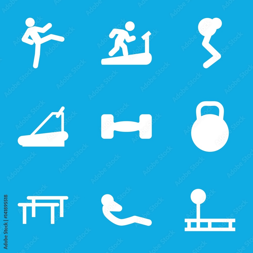 Set of 9 workout filled icons Set of 9 workout filled icons