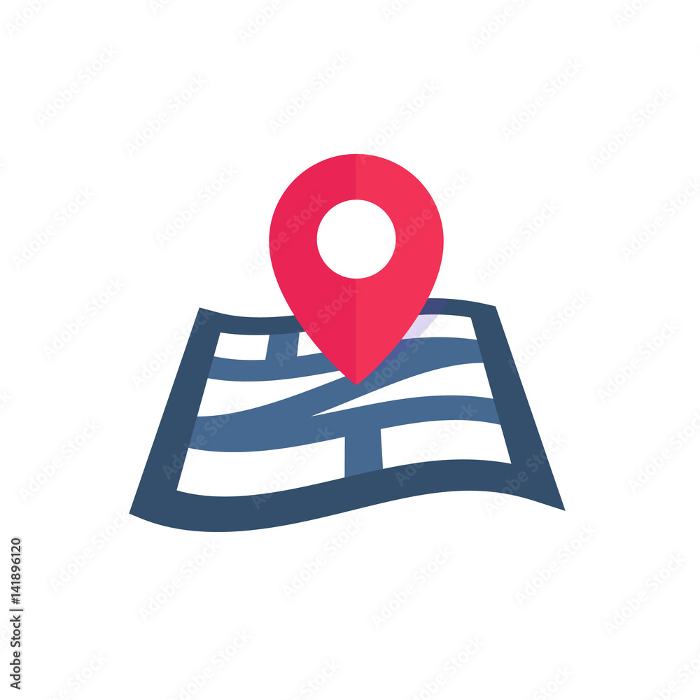 Navigation icon on white, map and mark, flat style Navigation icon on white, map and mark, flat style