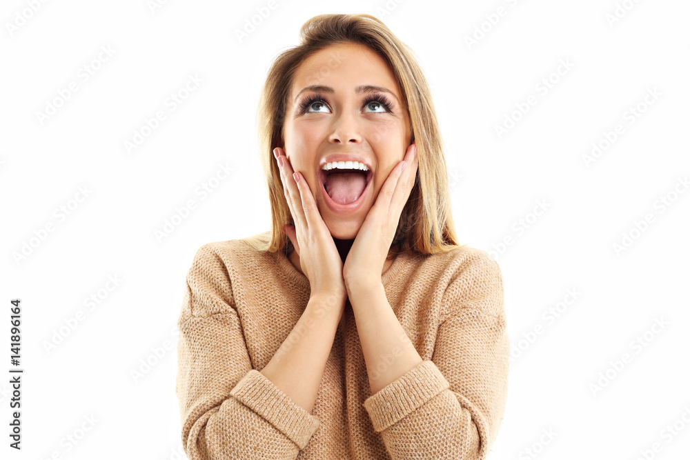 Portrait of happy woman isolated over white background Portrait of happy woman isolated over white background