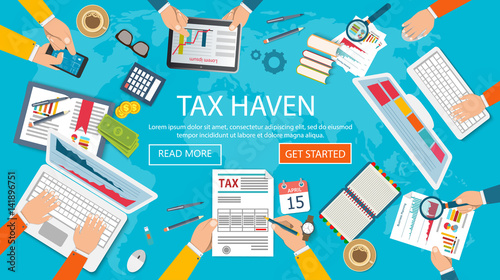 State taxes. Tax payment. Government taxes. Data analysis, paperwork, financial research, report. Businessman calculation tax. Calculation of tax return. Flat design