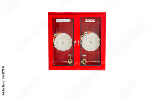 Fire hose cabinet on isolated white background