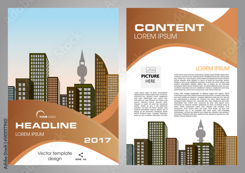 Vector flyer, corporate business, annual report, brochure design and cover presentation with brown wave.
