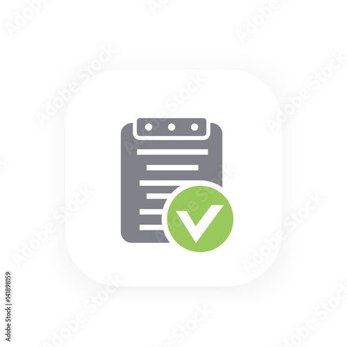 valid document icon, approved report, contract