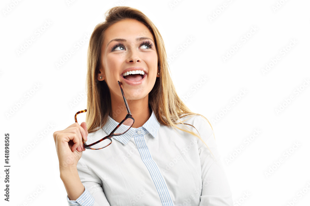 Portrait of happy woman isolated over white background Portrait of happy woman isolated over white background