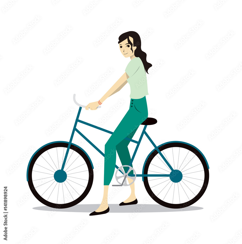 Active young woman riding on bicycle Active young woman riding on bicycle