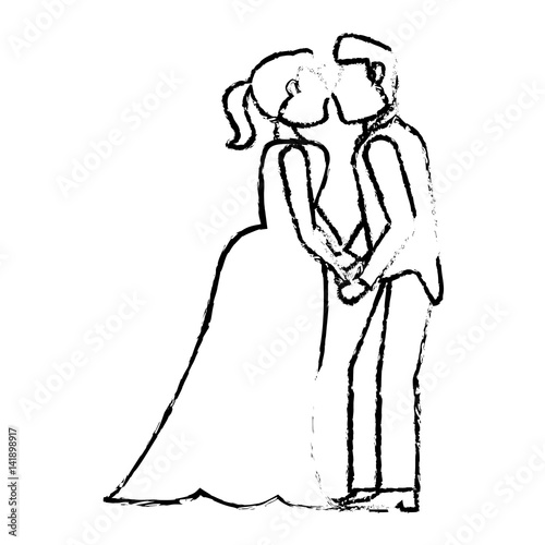 couple wedding love kkiss sketch vector iillustration eps 10