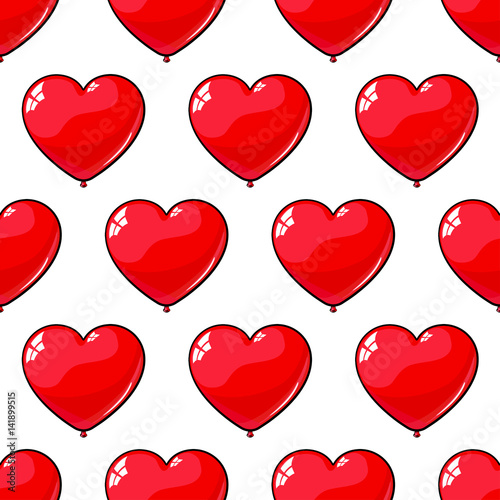 Seamless pattern of red balloons in the shape of heart. Background for love, March 8, Valentine's Day.