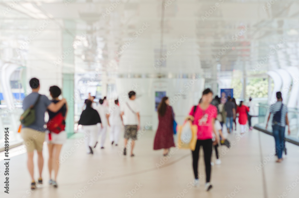 blur people on metro sky walk. blur people on metro sky walk.
