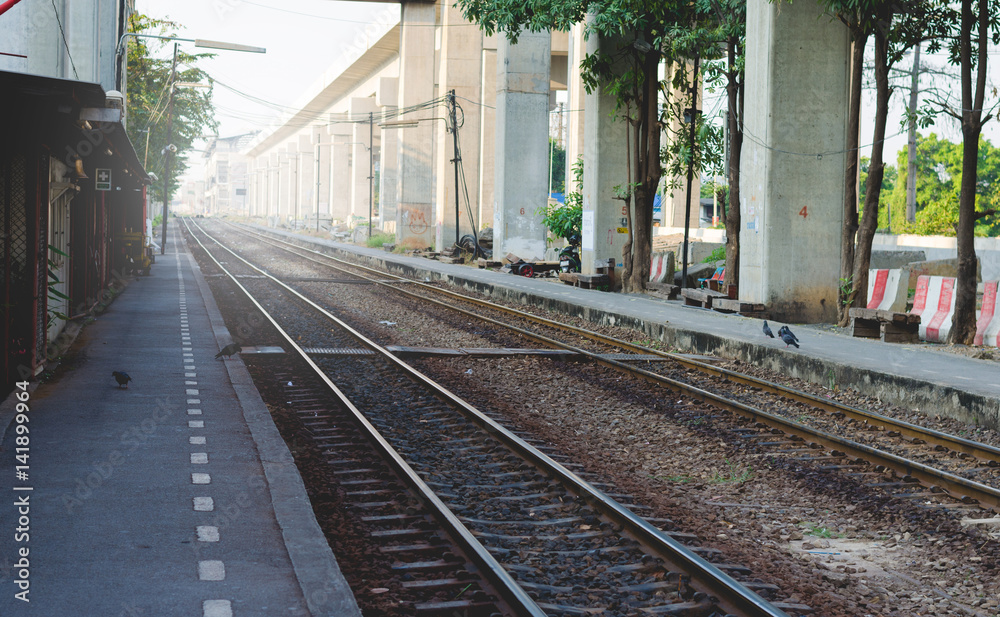 track railway and platform train station.
