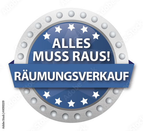Button Alles muss raus! Räumungsverkauf, blau