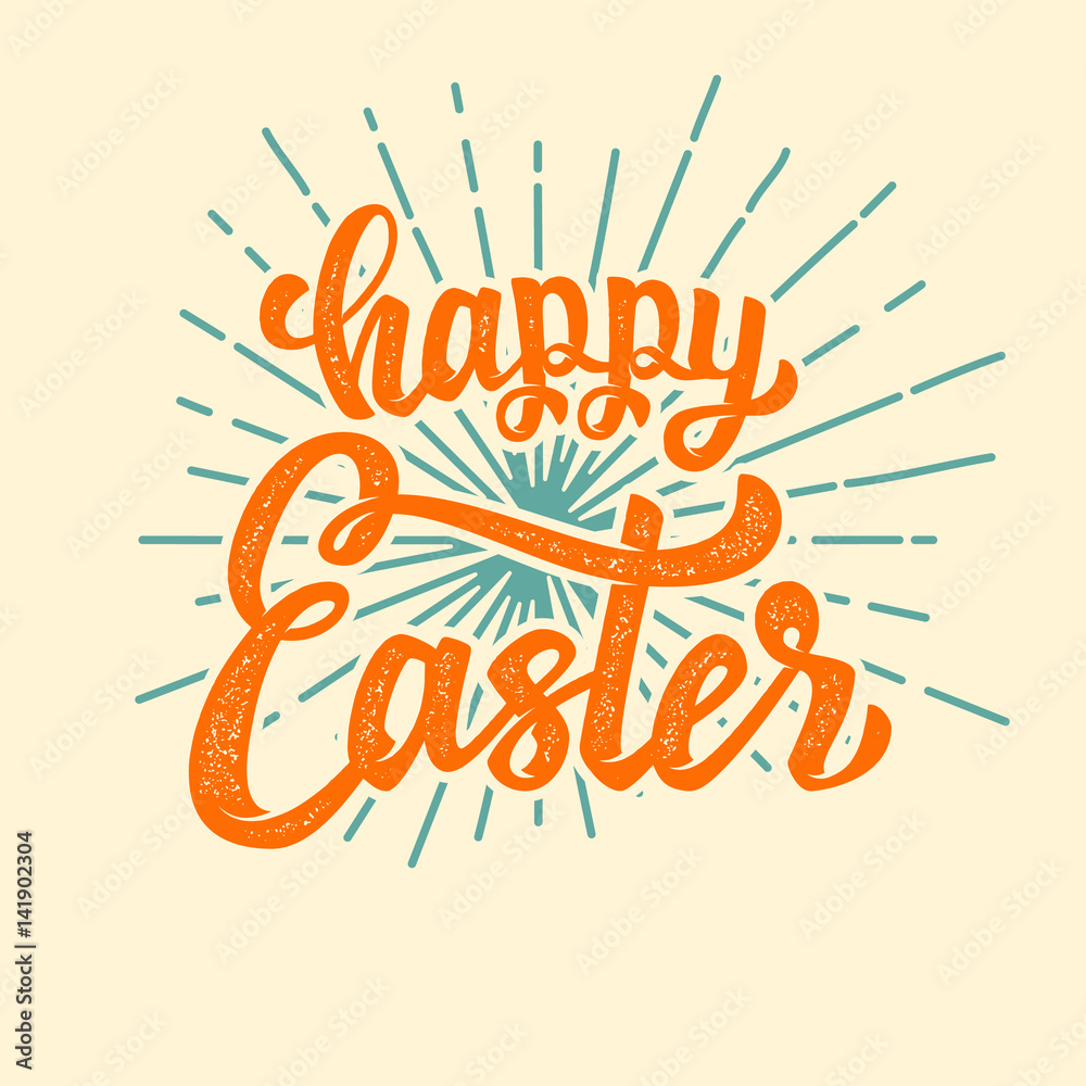 Happy Easter. Hand drawn lettering phrase isolated on white background. Design element for poster, greeting card. Vector illustration Happy Easter. Hand drawn lettering phrase isolated on white background. Design element for poster, greeting card. Vector illustration