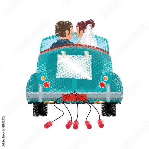 drawing couple car classic wedding vector illustration eps 10