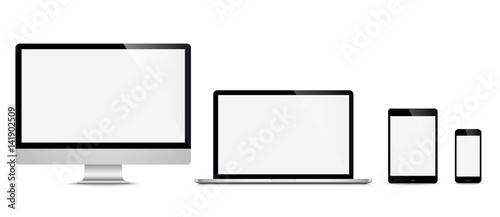Realistic set computer, laptop, tablet, phone on a white background