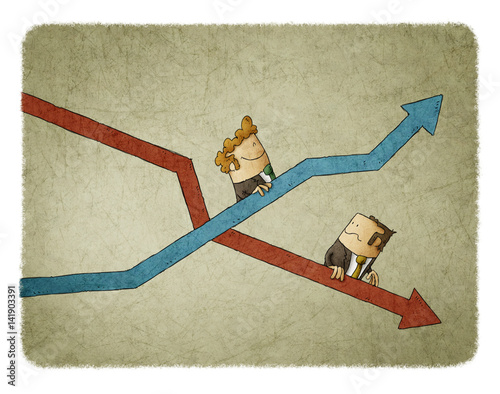 Rise and fall of business indicators. Concept of mechanical stairs