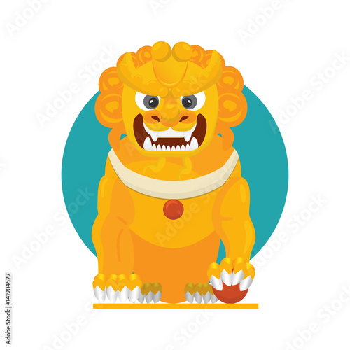 Vector illustration of a Chinese guardian lion or imperial guardian lion also known as Foo Dog or Japanese Komainu, Korean Xiezhi or Haetae.