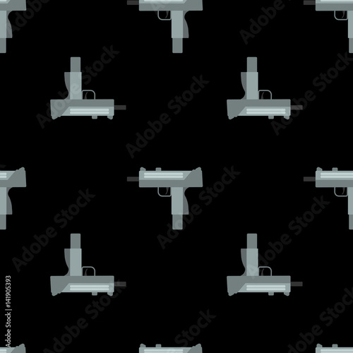 Submachine gun security and military weapon. Metal automatic gun. Seamless pattern, tiling ornament vector illustration