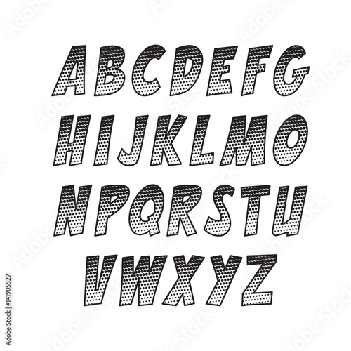 Creative font. Vector alphabet collection set in the style of comics and pop art.
