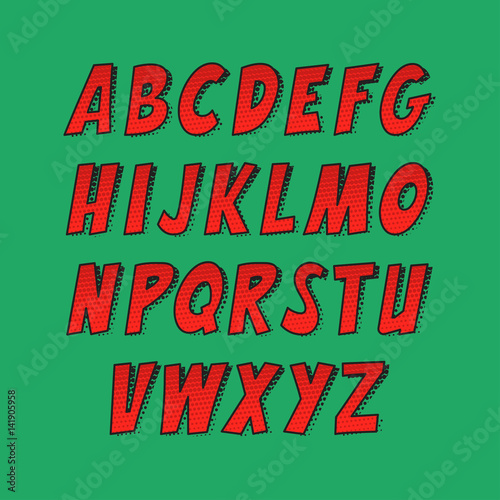 Creative font. Vector alphabet collection set in the style of comics and pop art.