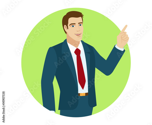 Businessman pointing up