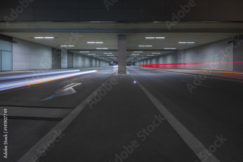 Light Trails of Cars in Tunnel