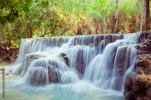 Kuangsi  waterfall in deep forest in Laos