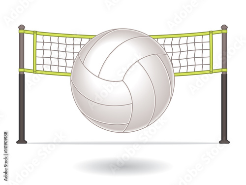 volleyball net with ball in front of net isolated on a white background