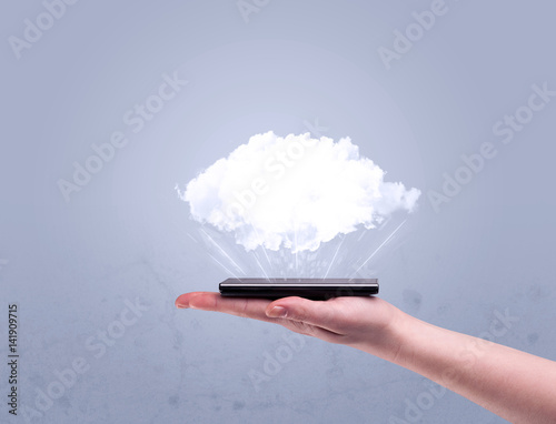Hand holding phone with empty cloud