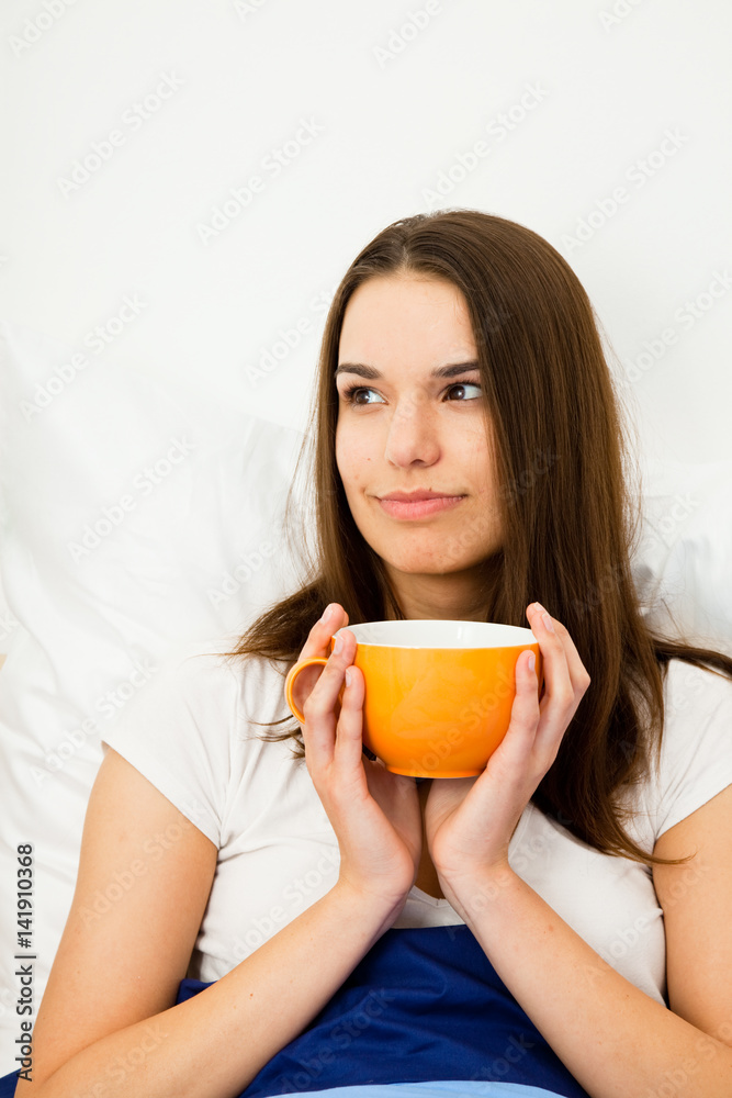 Beautiful Woman Having Coffee In Bed Beautiful Woman Having Coffee In Bed