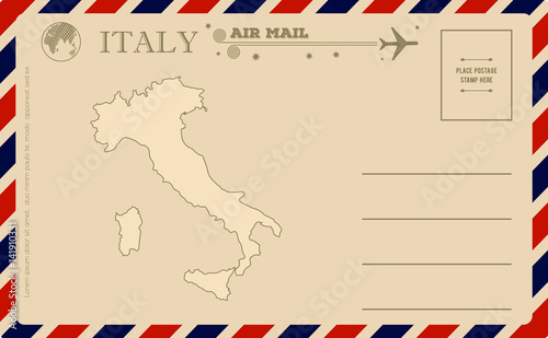 Vintage postcard with map of Italy