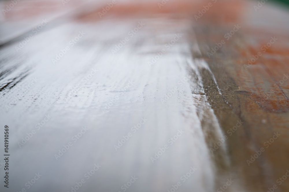 Wet wooden table during rain. Slovakia Wet wooden table during rain. Slovakia