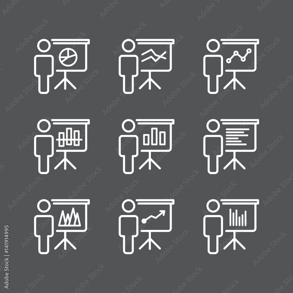 Training and presentation set icons. Vector Illustration, flat style Training and presentation set icons. Vector Illustration, flat style