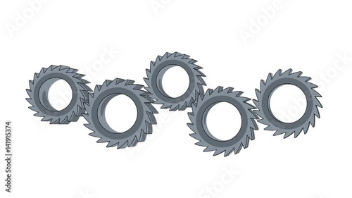 Gears rotate brain wheel idea Mechanics seamless loopable 3D flat on white background render animation