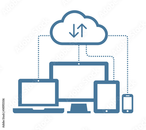 Cloud computing Network Connected all Devices. Flat design, vector illustration.