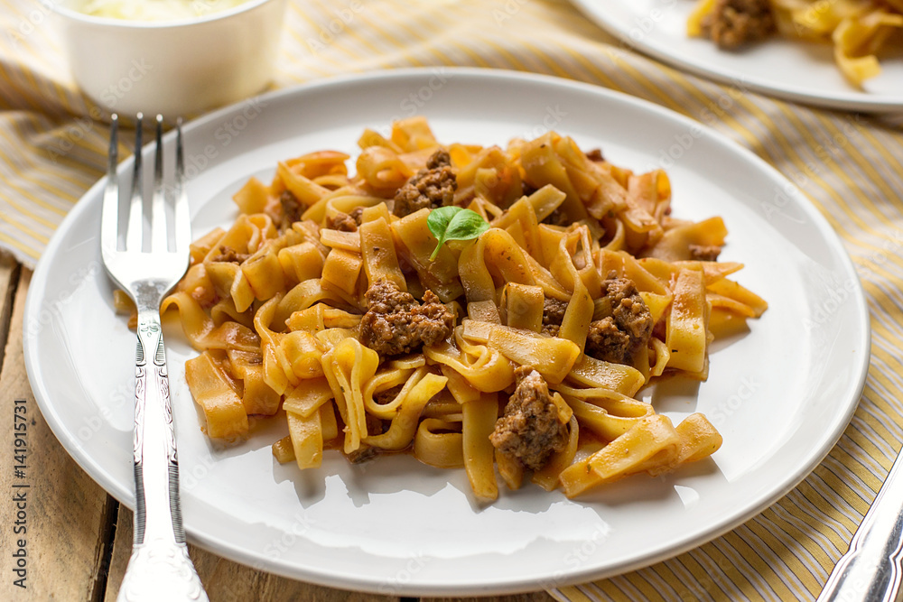 Noodles pasta with ground beef and tomato Noodles pasta with ground beef and tomato