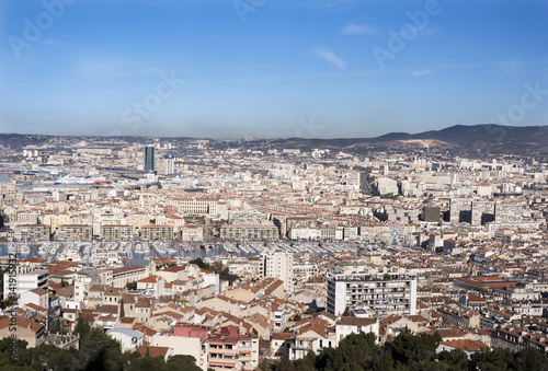 beautiful panoramic view of the city of Marseille harbor, France