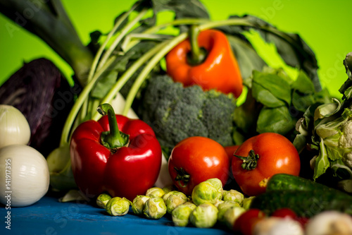 Bio Healthy food. Various of Vegetables on wood. Bio Healthy food  herbs and spices. Organic vegetables on wood