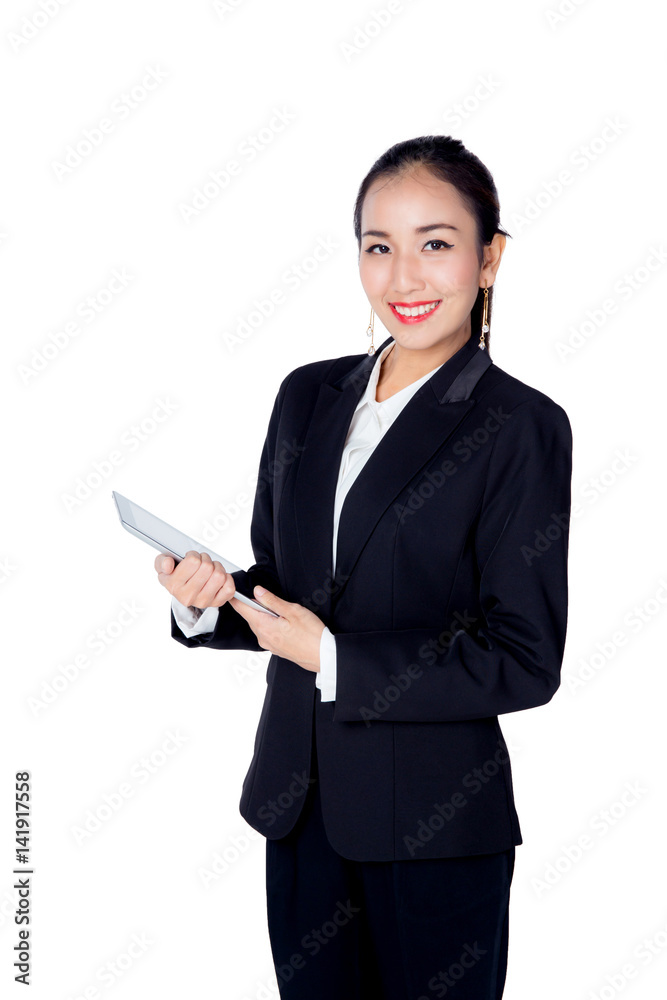 Young woman holding using touch pad tablet computer, isolated on white background, model is a asian beauty Young woman holding using touch pad tablet computer, isolated on white background, model is a asian beauty