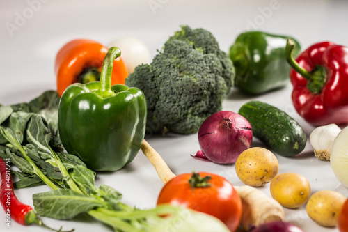 Bio Healthy food. Various of Vegetables on wood. Bio Healthy food, herbs and spices. Organic vegetables on wood