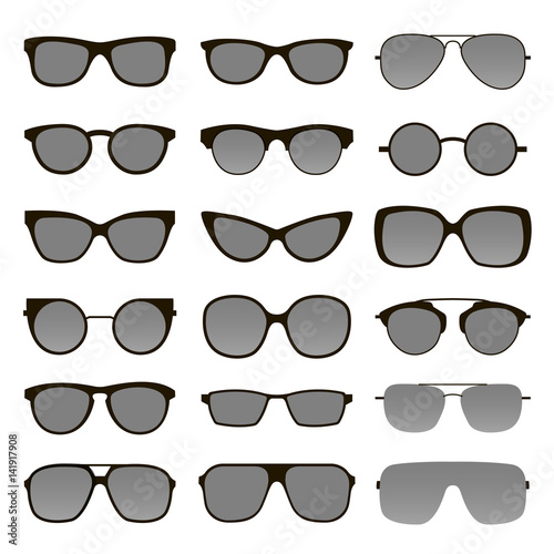 Set of various custom glasses isolated. vector sunglasses on white background. Glasses model icons. Fashion accessories collection.