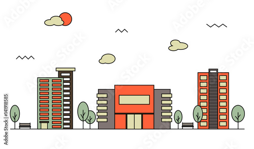 modern street scenery in flat design style