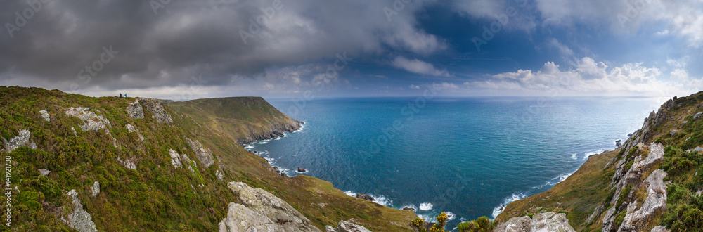 Panoramic view from The South West Coast Path near Hope Cove, Bolberry and Cop Soar, Devon, England, UK