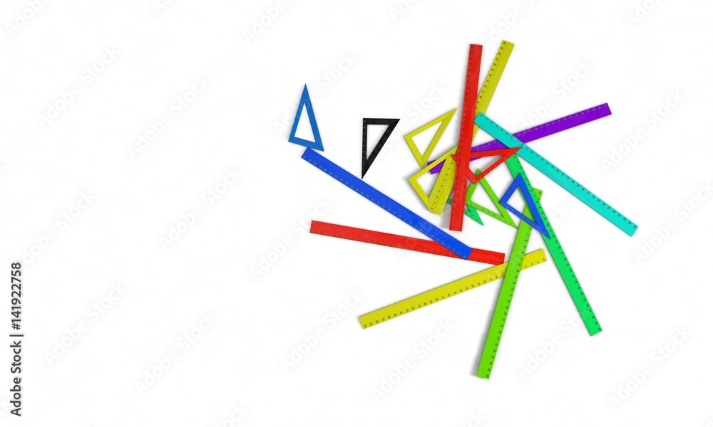 Background of Set square and ruler models, 3d render Background of Set square and ruler models, 3d render