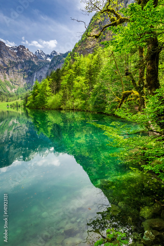 Beautiful view for green mountain lake in Alps  Germany  Europe
